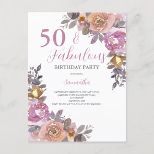 50 und fabelhafte Aquarellfarben Blumengeburt Part Einladungspostkarte