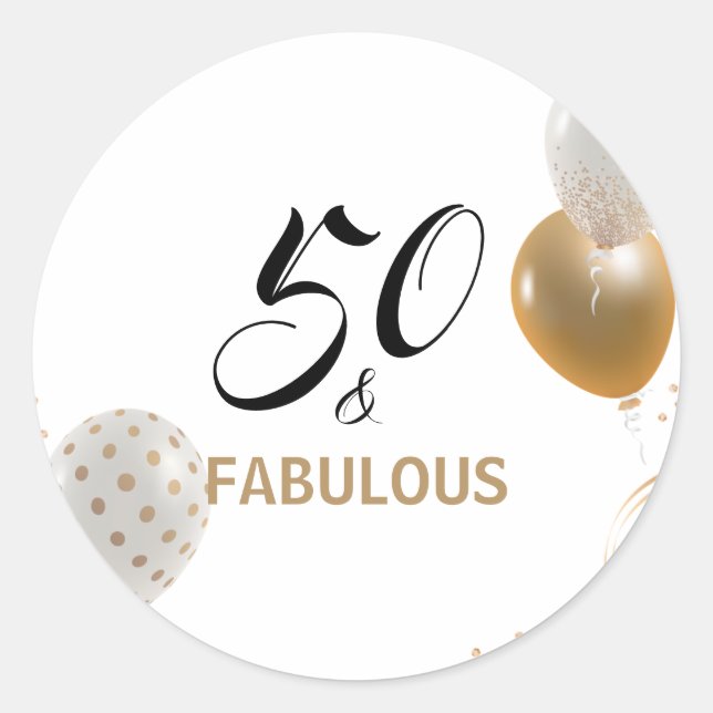 50 und fabelhafte Birthday Black Gold Party Balloo Runder Aufkleber (Vorderseite)