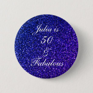 50 und fabelhafte Birthday Blue White Glitzer 2024 Button