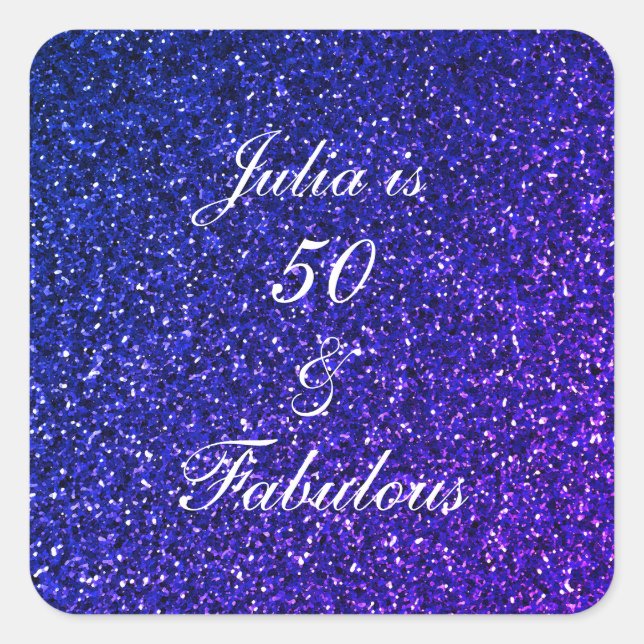 50 und fabelhafte Birthday Blue White Glitzer Tren Quadratischer Aufkleber (Vorderseite)