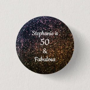50 und fabelhafte Birthday Gold Black Glitzer Cool Button