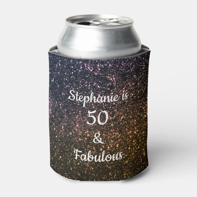 50 und fabelhafte Birthday Gold Black Glitzer Cool Dosenkühler (Kanne Vorderseite)