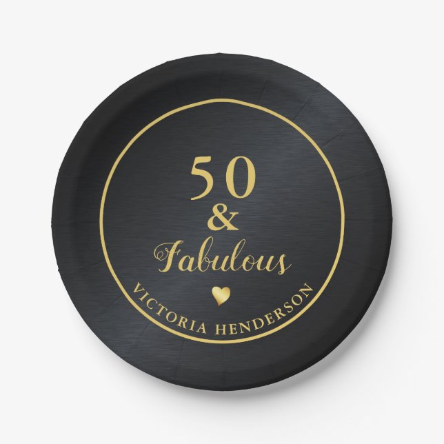 50 und fabelhafte Black and Gold Geburtstag Pappteller (Vorderseite)