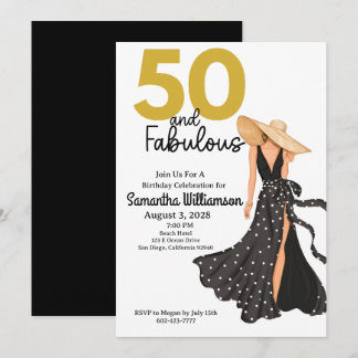 50 und fabelhafte Black and Gold Geburtstagsparty Einladung