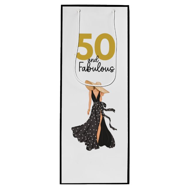 50 und fabelhafte Black and Gold Geschenktasche Geschenktüte Für Weinflaschen (Vorderseite)