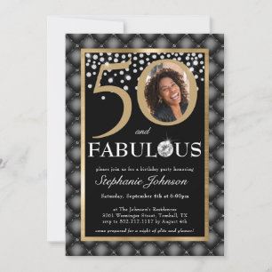 50 und fabelhafte Black Gold Diamonds Chic Foto Einladung