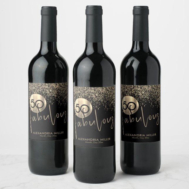 50 und fabelhafte Black Gold Geburtstag Weinetikett (Flaschen)