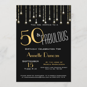 50 und fabelhafte Black Gold Lights Glam Einladung