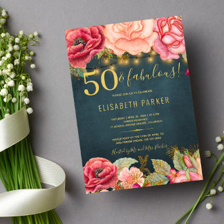 50 und fabelhafte blumengeschmückte elegante 50. G Einladung