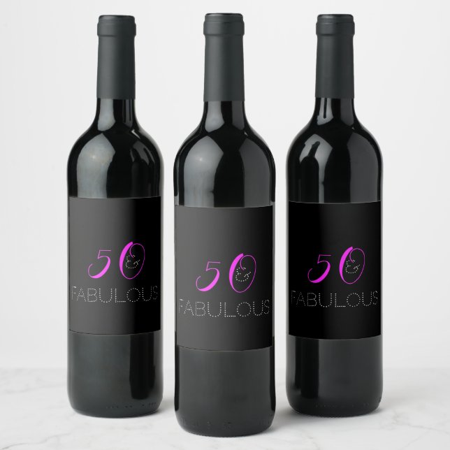 50 und fabelhafte Chic Hot Pink Black Birthday Weinetikett (Flaschen)