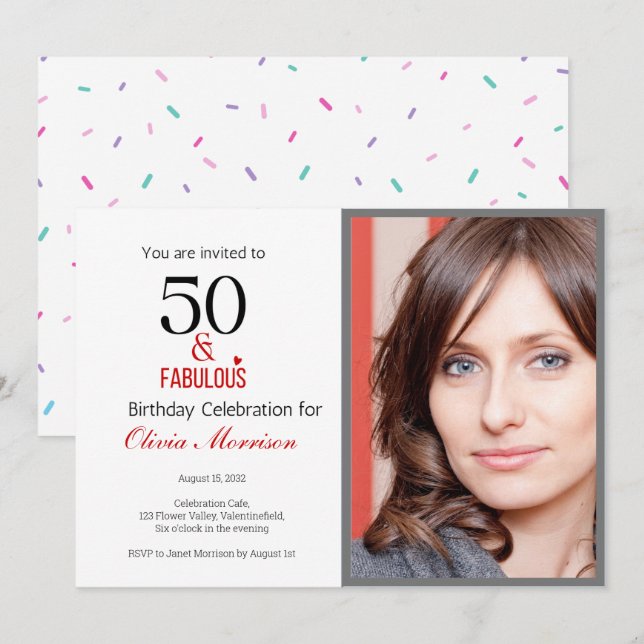 50 und fabelhafte Einladung zum Geburtstag (Vorne/Hinten)