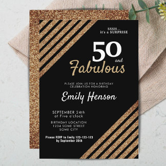 50 und fabelhafte Elegant Gold Glitzer 50. Geburts Einladung