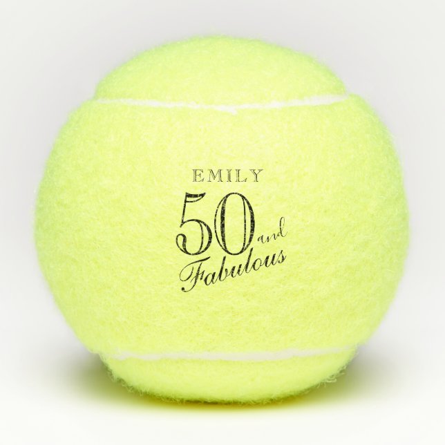 50 und fabelhafte Elegant Script Name 50. Geburtst Tennisbälle (Vorderseite)