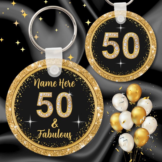 50 und fabelhafte Gastgeschenke, Personalisiert Schlüsselanhänger (Fifty & Fabulous. 50th birthday party favors for adults. Elegant 50th birthday favors, personalized.)