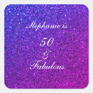 50 und fabelhafte Geburtstag Ombre Pink Lila Glitz Quadratischer Aufkleber