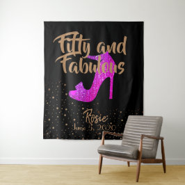 50 und fabelhafte Girly Glitzer Hot Pink Gold Text Wandteppich