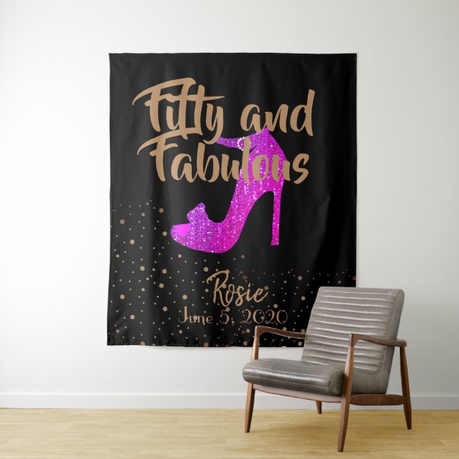 50 und fabelhafte Girly Glitzer Hot Pink Gold Text Wandteppich (Beispiel)