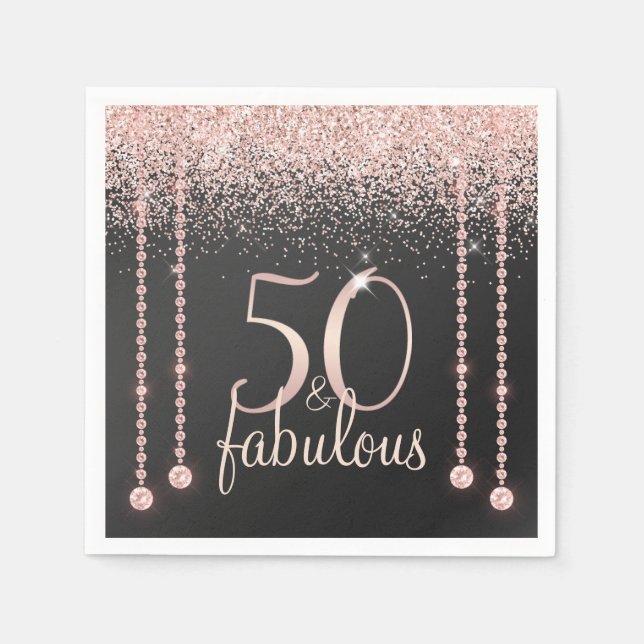 50 und fabelhafte Girly Rose Gold Glitzer Diamond Serviette (Vorderseite)