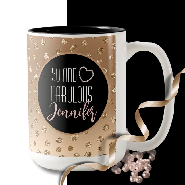 50 und fabelhafte Glam Chic Girly Gold Black Blush Zweifarbige Tasse (Von Creator hochgeladen)