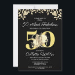 50 und fabelhafte Gold Black Birthday Einladung<br><div class="desc">Die 50-köpfige und prächtige Goldene Geburtstagsfeier lädt zu dieser Meilenstein Geburtstagsparty mit hohen Absätzen und Rose ein. Sie können diese Einladung für jedes Alter personalisieren.</div>