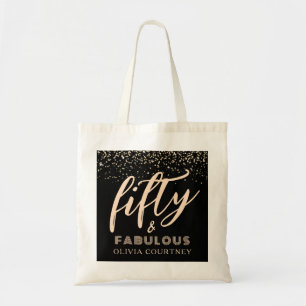 50 und fabelhafte Gold Glitzer Black Birthday Tragetasche