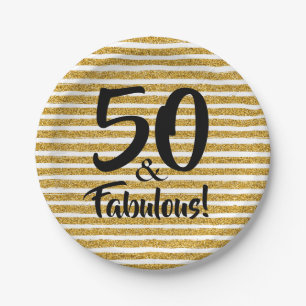 50 und fabelhafte Gold Glitzer Stripe Cake Teller