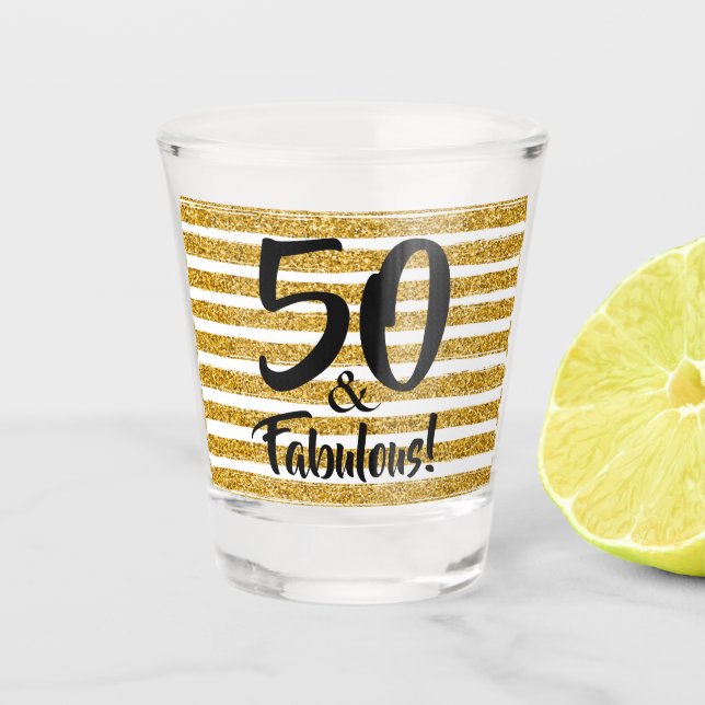 50 und fabelhafte Gold Imitate Glitzer Custom Schnapsglas (Vorderseite)