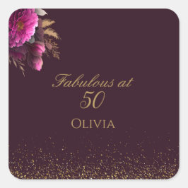 50 und fabelhafte Gold Magenta Glitzer Geburtstag Quadratischer Aufkleber