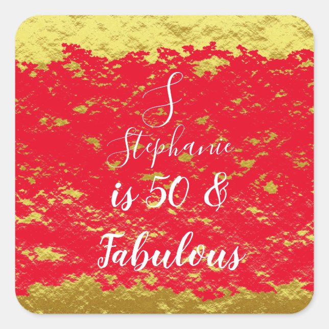 50 und fabelhafte Gold Red Glitzer Monogram Initia Quadratischer Aufkleber (Vorderseite)
