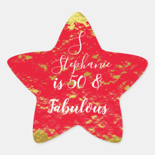50 und fabelhafte Gold Red Glitzer Monogram Initia Stern-Aufkleber