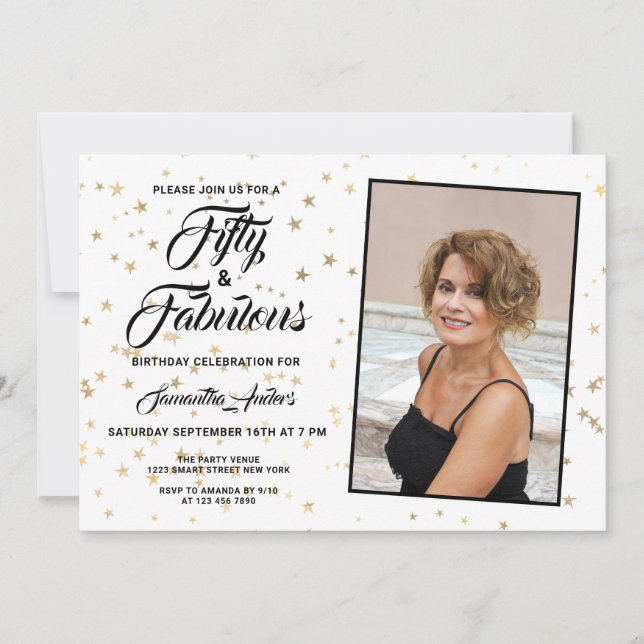 50 und fabelhafte Gold Stars Foto Einladung (Vorderseite)