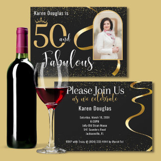 50 und fabelhafte Gold und Black Foto Party laden Einladung