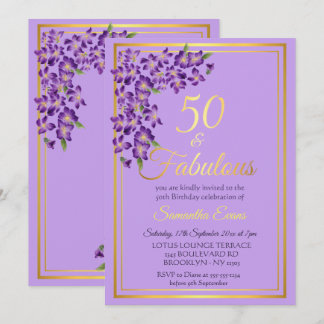 50 und fabelhafte Gold Violet 50. Geburtstag Einladung