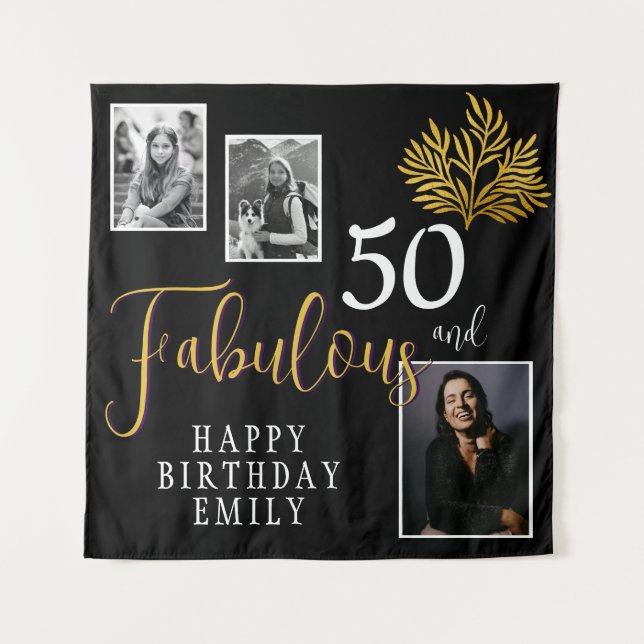 50 und fabelhafte Goldfolien 3 Foto Geburtstag Wandteppich (Vorderseite)