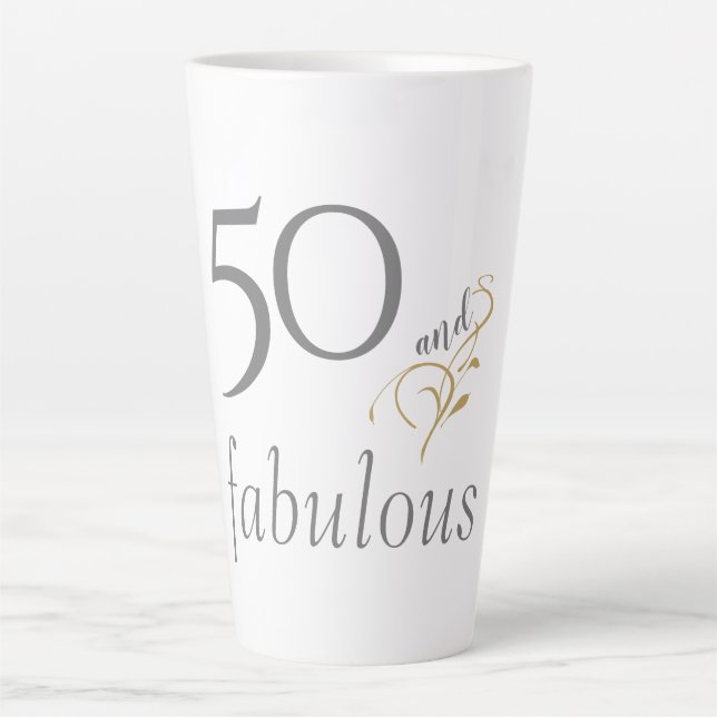 50 und fabelhafte Gray & Gold Script 50. Geburtsta Milchtasse (Vorderseite)