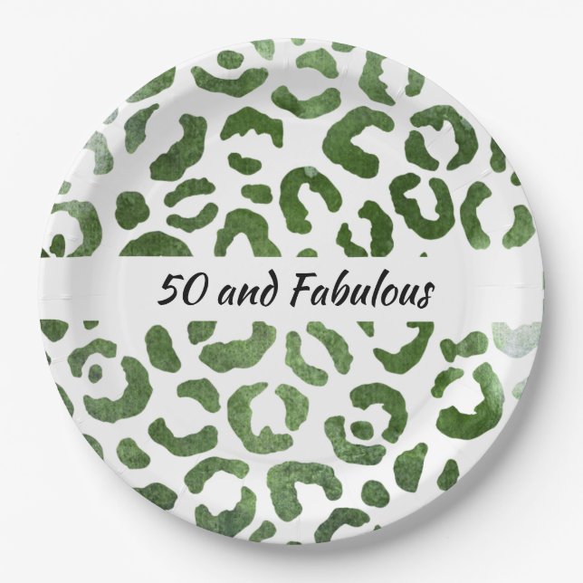 50 und fabelhafte grüne Cheetah Print Abstrakt Pappteller (Vorderseite)
