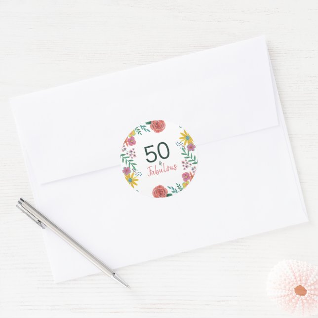 50 und fabelhafte grüne elegante florale Wasserfar Runder Aufkleber (Umschlag)