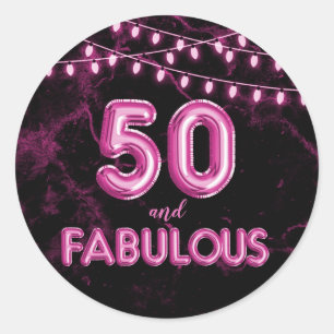 50 und fabelhafte Lichter & rosa Foil Balloons Runder Aufkleber