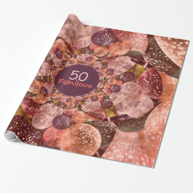 50 und fabelhafte lila rosa Kaleidoskop-Ballone Geschenkpapier (Ungerollt)