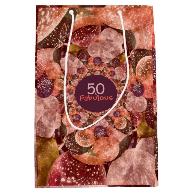50 und fabelhafte lila rosa Kaleidoskop-Ballone Mittlere Geschenktüte (Vorderseite)
