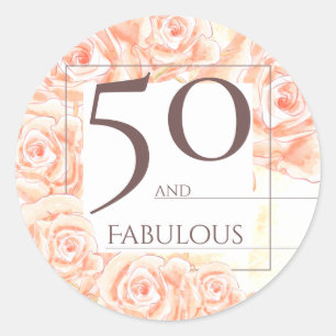 50 und fabelhafte moderne Blumenrosen Braun Runder Aufkleber