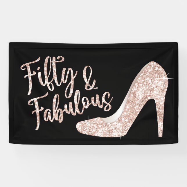 50 und fabelhafte moderne Rose Gold Girl Geburtsta Banner (Horizontal)