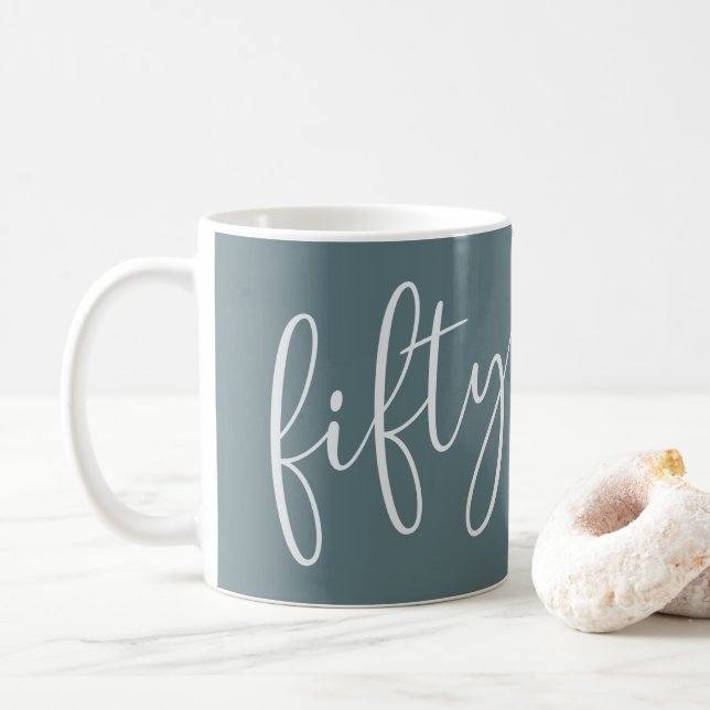 50 und fabelhafte moderne Script-Tasse Kaffeetasse (Mit Donut)