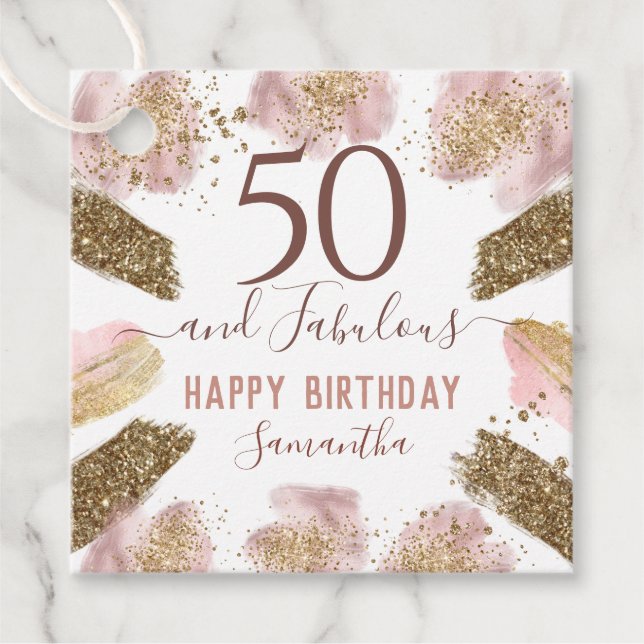 50 und fabelhafte Pink Gold Glitzer Paint Favor Ta Geschenkanhänger (Vorderseite)