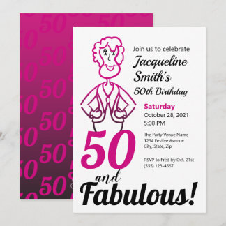 50 und fabelhafte Pink und Schwarze Funny Lady Einladung
