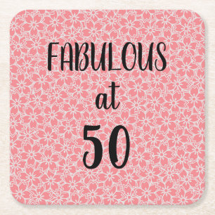 50 und fabelhafte rosa Blume Birthday Square Pape Rechteckiger Pappuntersetzer