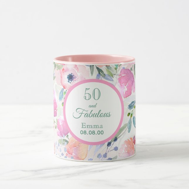 50 und fabelhafte rosa Blumen nennen sich elegant Tasse (Zentrum)