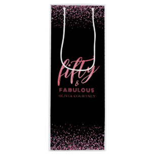 50 und fabelhafte rosa Glitzer Black Birthday Geschenktüte Für Weinflaschen