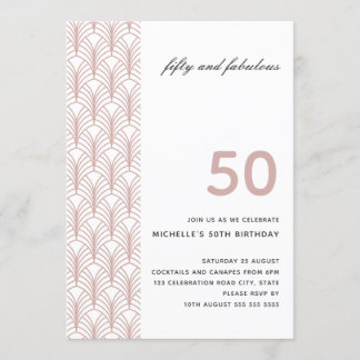 50 und fabelhafte rosa Minimalistische Art Deco 50 Einladung