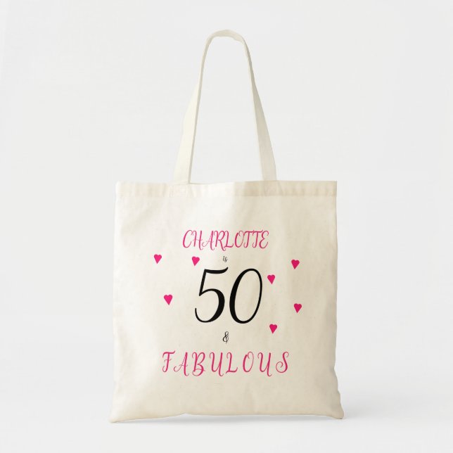 50 und fabelhafte rosa Typografie Herzen modern Tragetasche (Vorne)